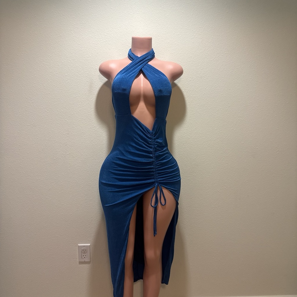 Elegant Blue Halter Dress